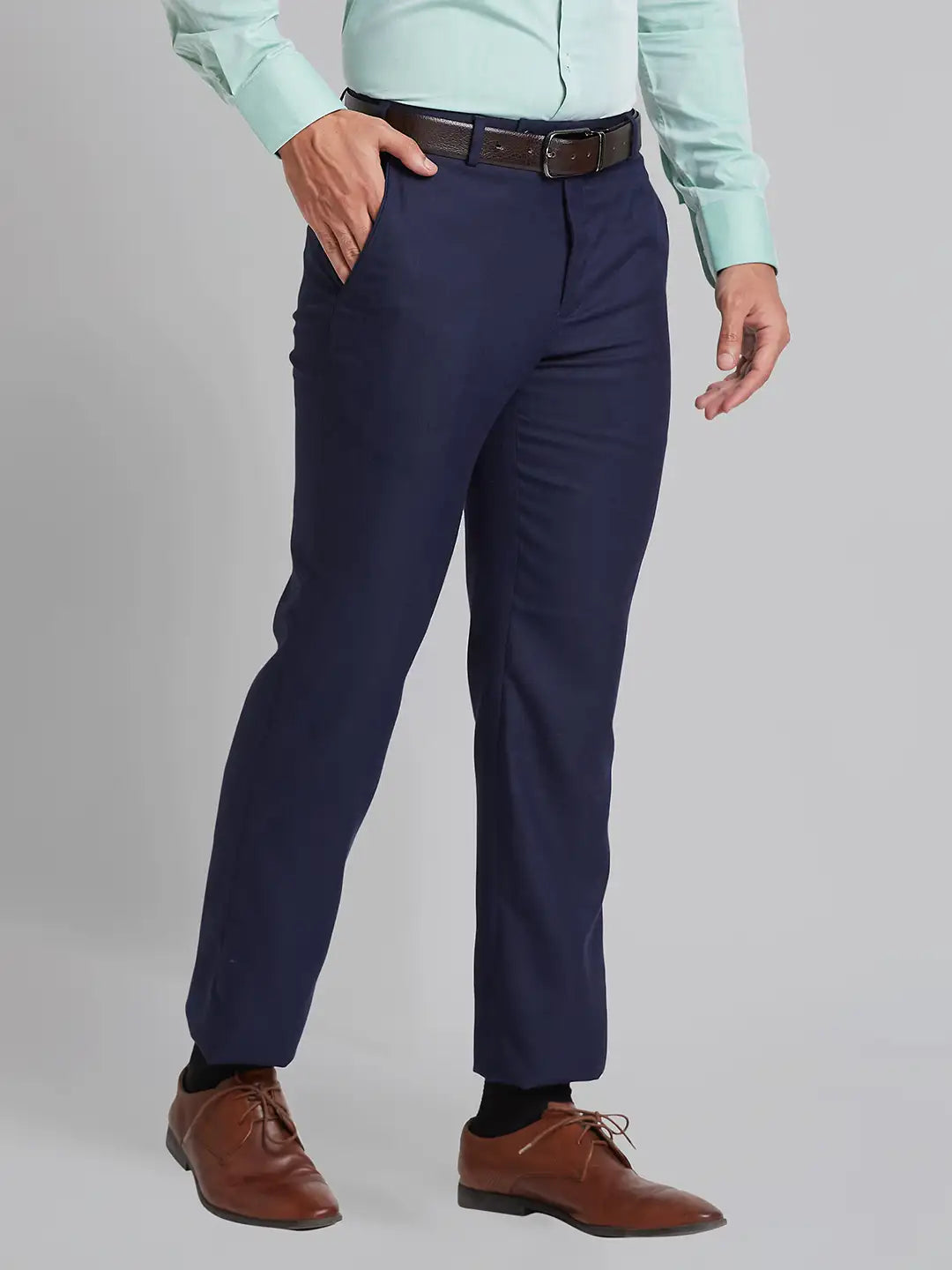 Men Grey Smart Fit Checks Polyester Blend   Trouser