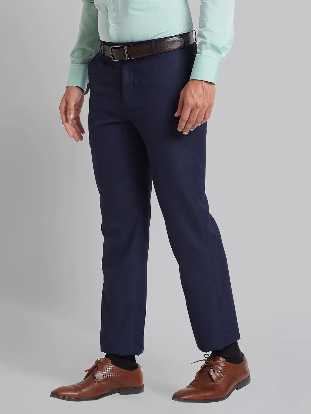 Men Grey Smart Fit Checks Polyester Blend   Trouser