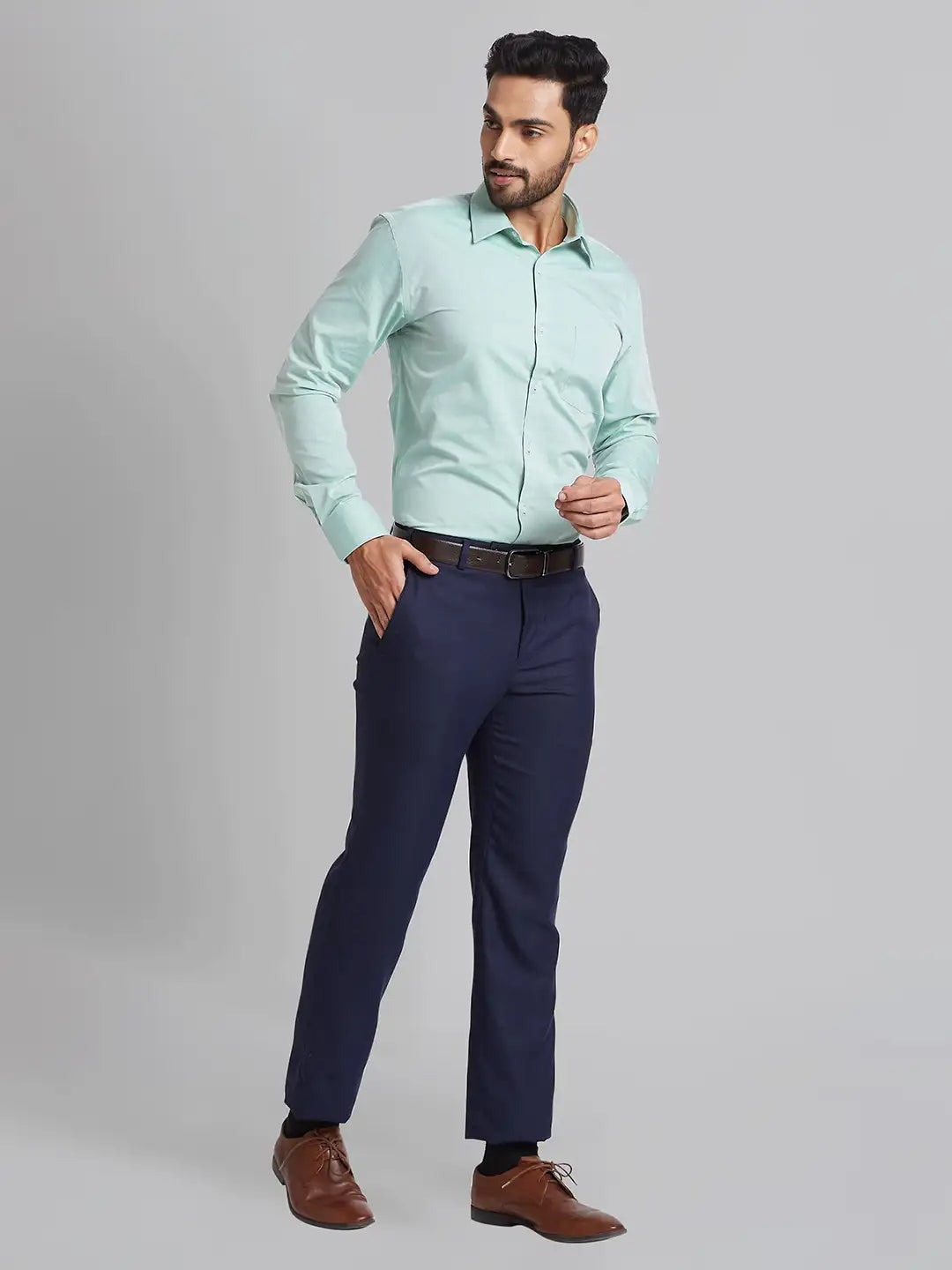 Men Grey Smart Fit Checks Polyester Blend   Trouser