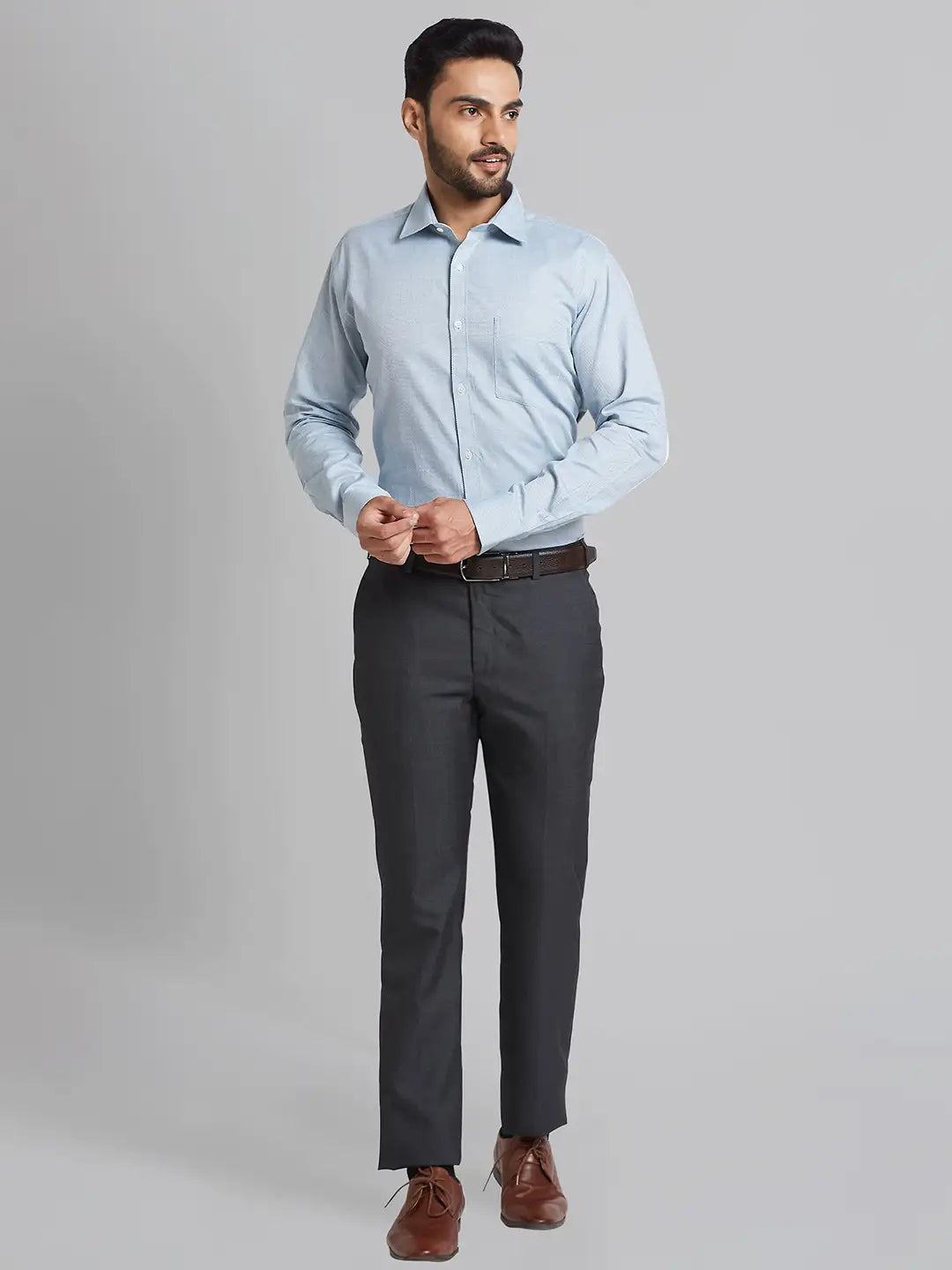 Men Brown Smart Fit Checks Polyester Blend   Trouser