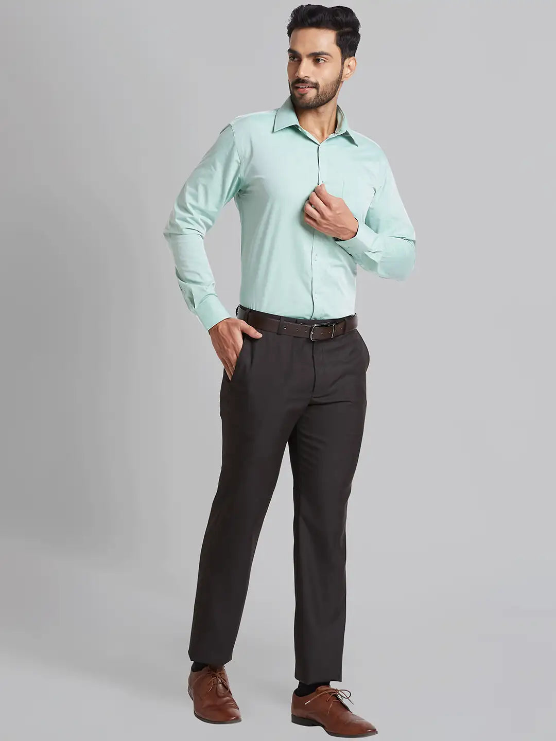 Men Blue Neo Fit Shark Skin Terylene Blend   Trouser