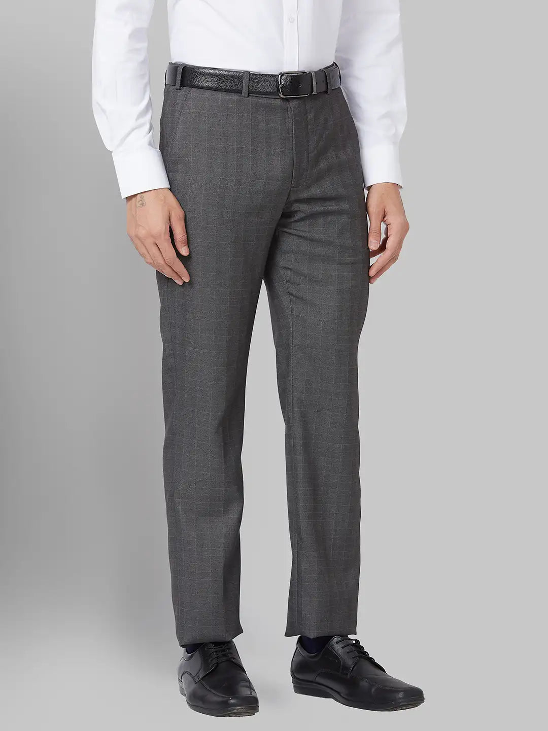 Park Avenue Men Grey Structure Neo Fit Polyester Blend Trouser