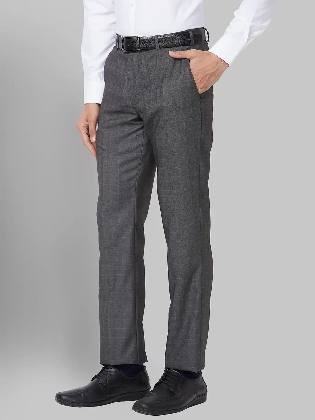 Park Avenue Men Grey Structure Neo Fit Polyester Blend Trouser