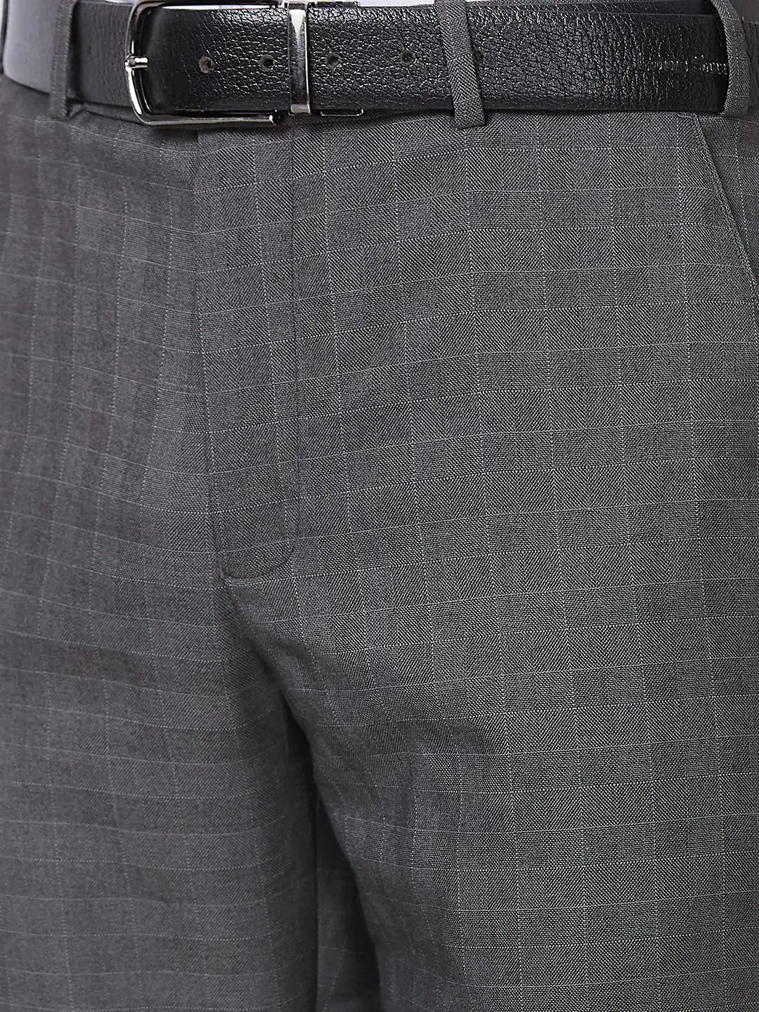 Park Avenue Men Grey Structure Neo Fit Polyester Blend Trouser