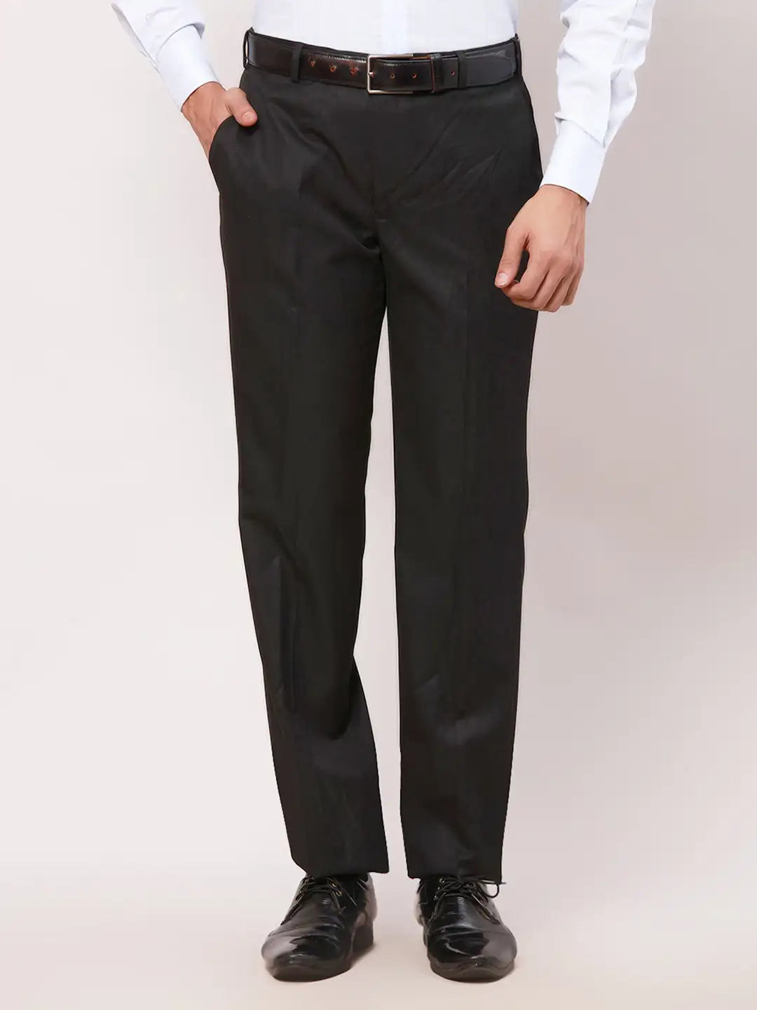 Park Avenue Men Black Structure Smart Fit Polyester Blend Trouser