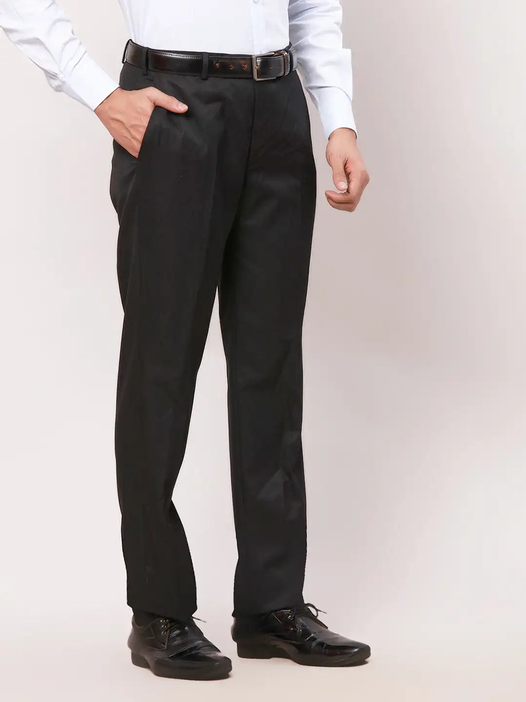 Park Avenue Men Black Structure Smart Fit Polyester Blend Trouser