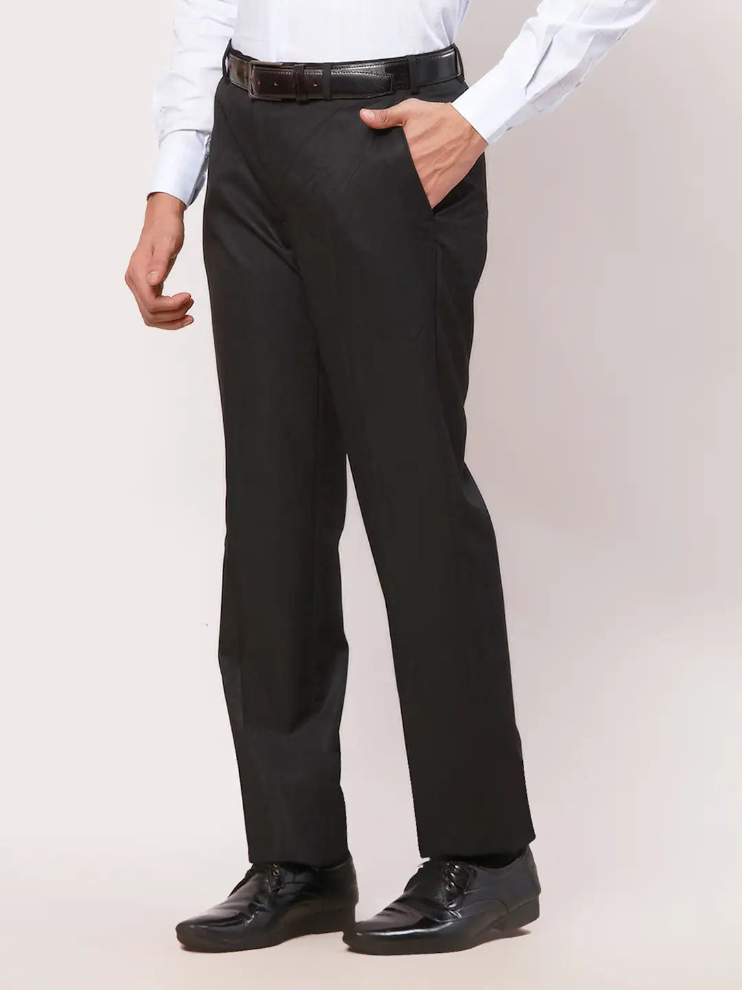Park Avenue Men Black Structure Smart Fit Polyester Blend Trouser