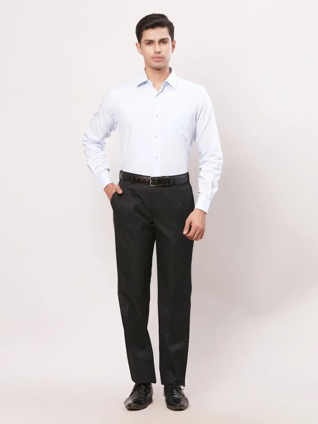 Park Avenue Men Black Structure Smart Fit Polyester Blend Trouser