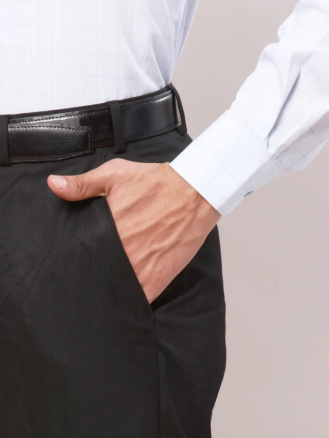 Park Avenue Men Black Structure Smart Fit Polyester Blend Trouser
