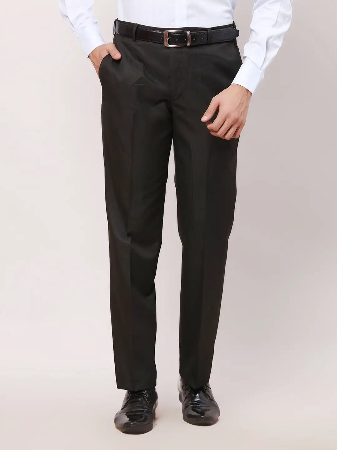 Park Avenue Men Fawn Structure Smart Fit Polyester Blend Trouser