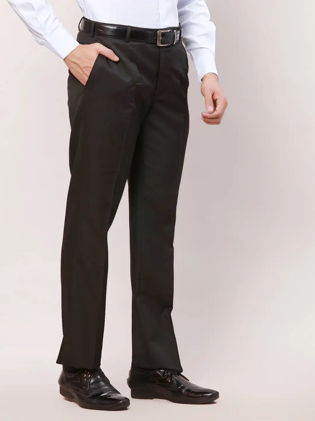 Park Avenue Men Fawn Structure Smart Fit Polyester Blend Trouser