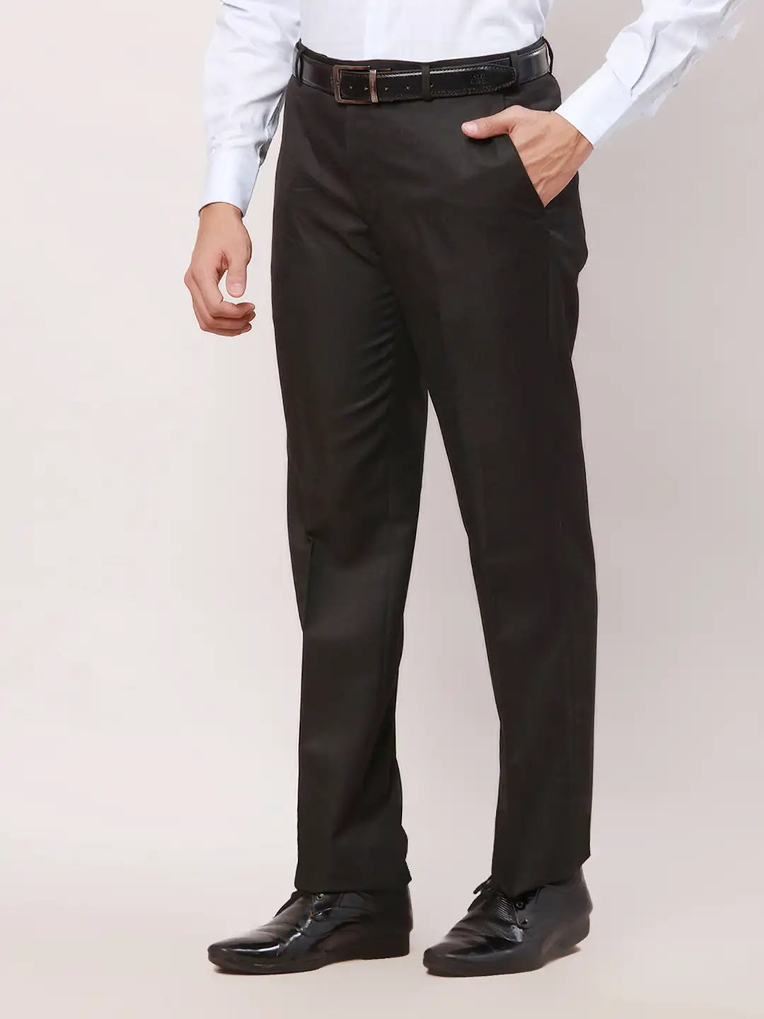 Park Avenue Men Fawn Structure Smart Fit Polyester Blend Trouser