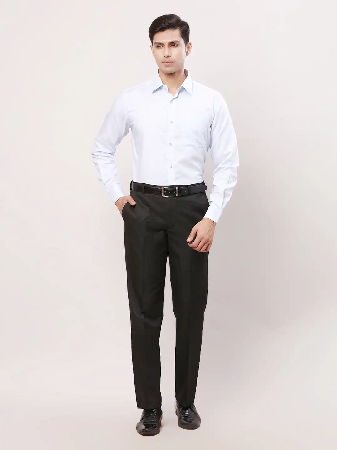 Park Avenue Men Fawn Structure Smart Fit Polyester Blend Trouser