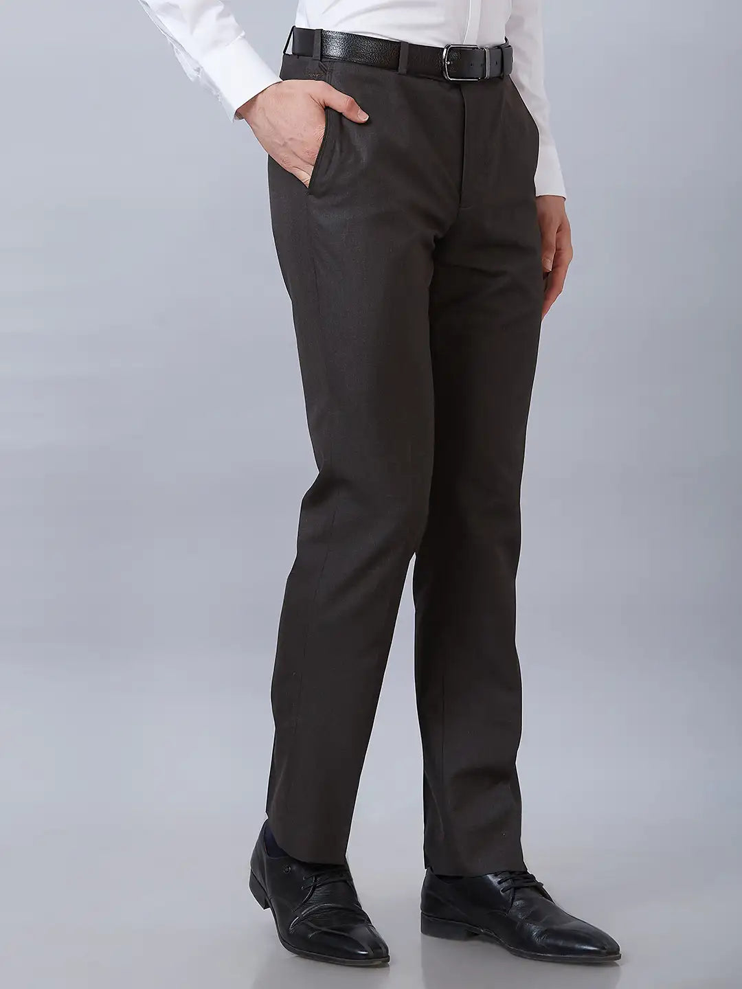 Park Avenue Men Brown Smart Fit Structure Linen Trousers