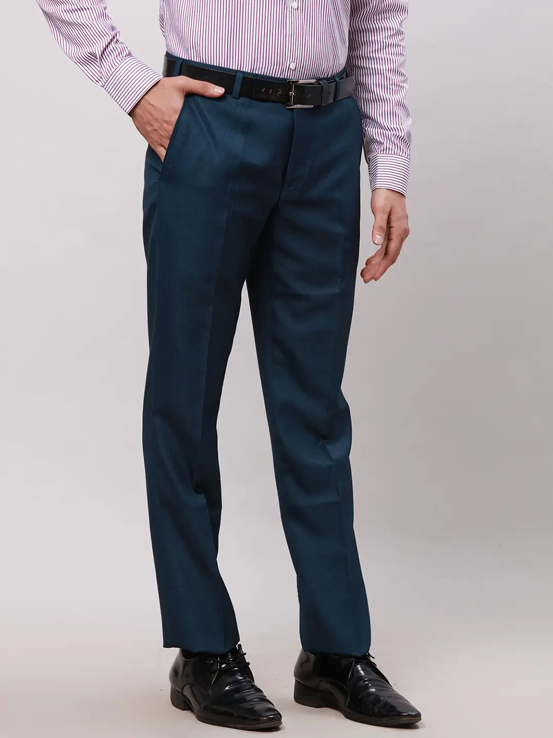 Park Avenue Men Grey Smart Fit Solid Cotton Trousers