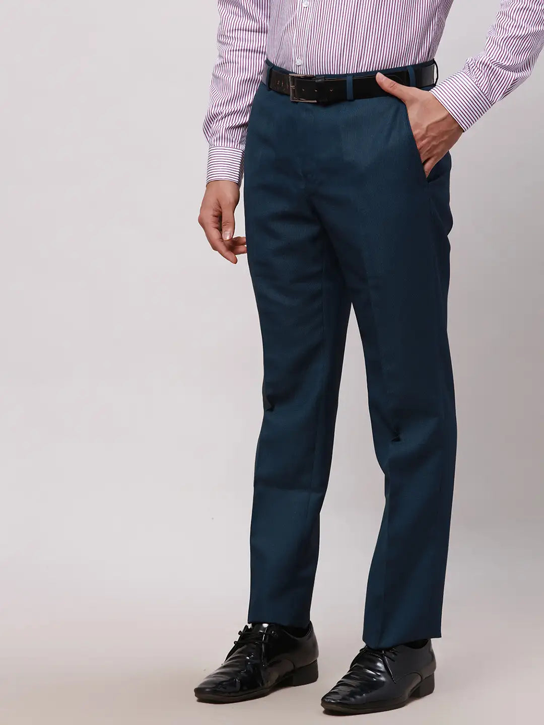 Park Avenue Men Grey Smart Fit Solid Cotton Trousers