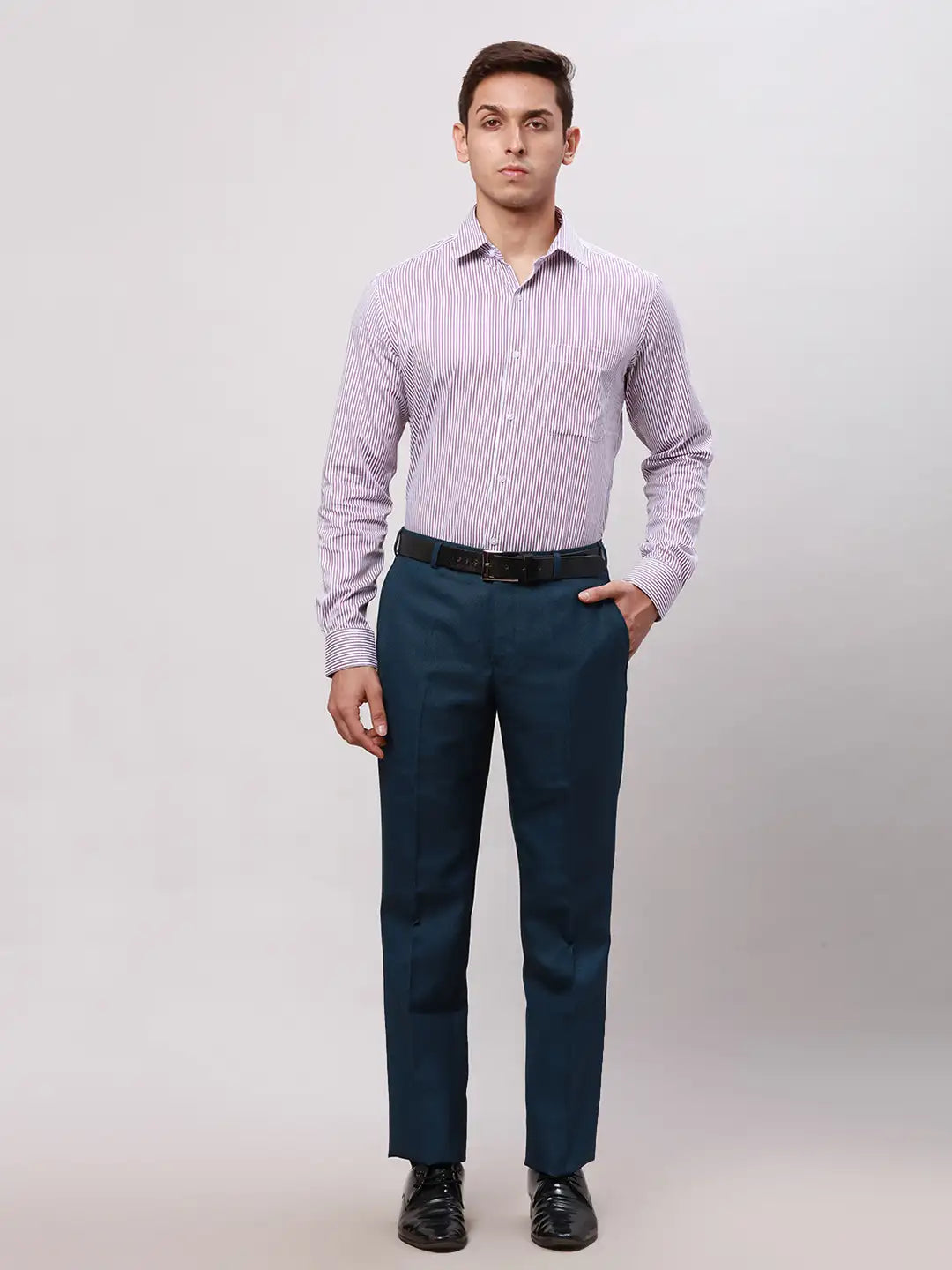 Park Avenue Men Grey Smart Fit Solid Cotton Trousers