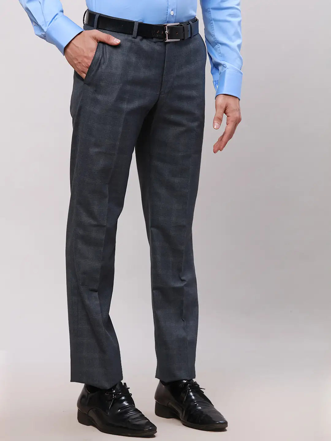 Park Avenue Men Blue Smart Fit Checks Cotton Trousers