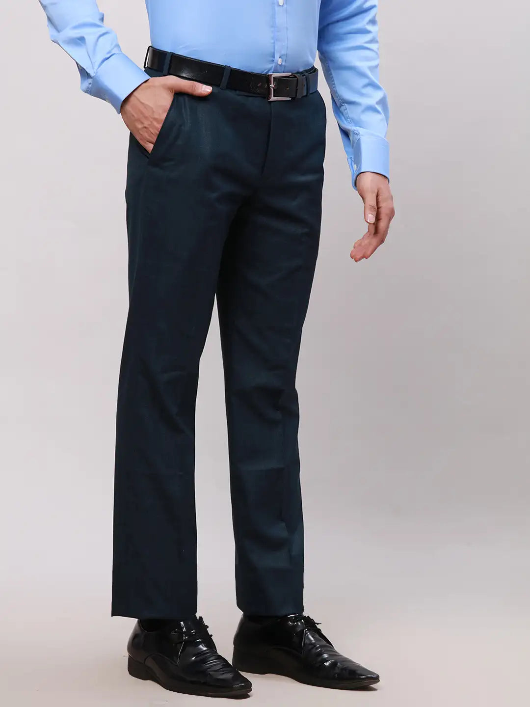 Park Avenue Men Grey Smart Fit Solid Cotton Trousers