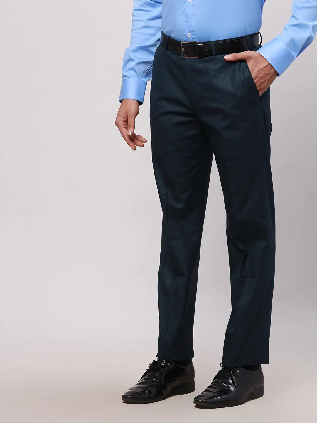 Park Avenue Men Grey Smart Fit Solid Cotton Trousers