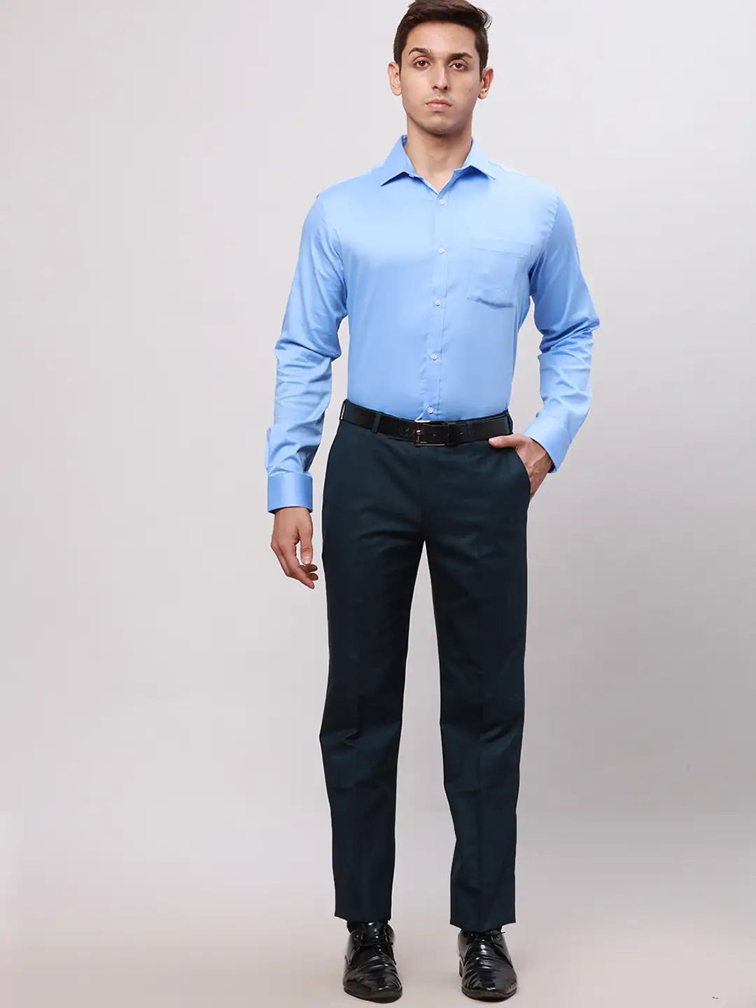 Park Avenue Men Grey Smart Fit Solid Cotton Trousers