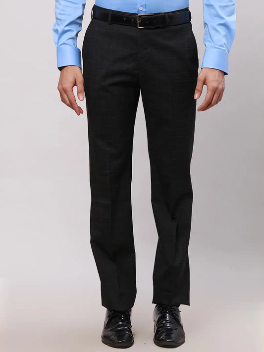 Park Avenue Men Blue Regular Fit Checkered Polyester Rayon Spandex Trouser