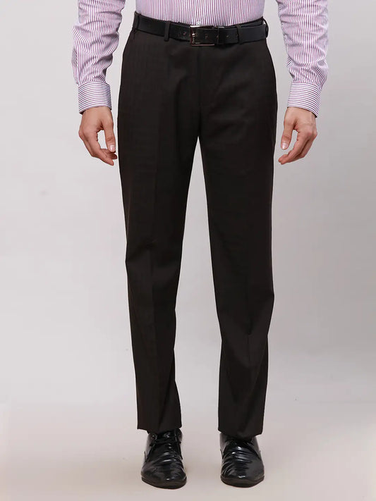 Park Avenue Men Black Smart Fit Checks Cotton Trousers