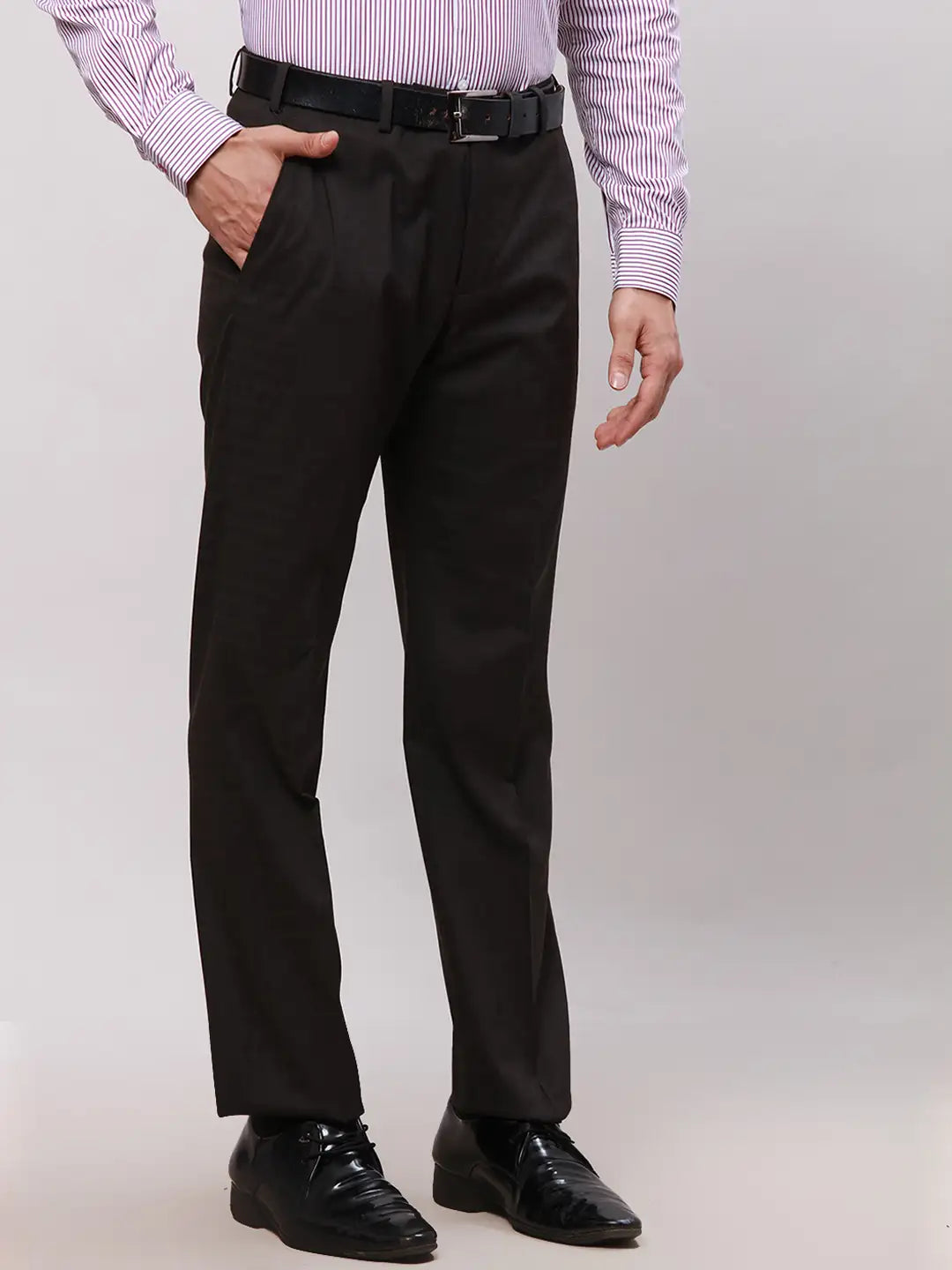 Park Avenue Men Black Smart Fit Checks Cotton Trousers