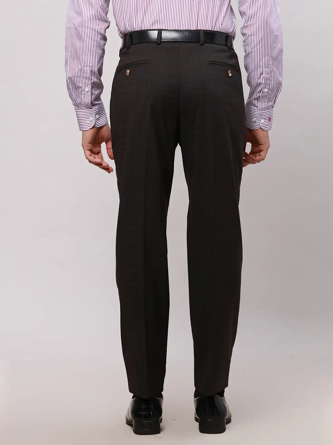 Park Avenue Men Black Smart Fit Checks Cotton Trousers