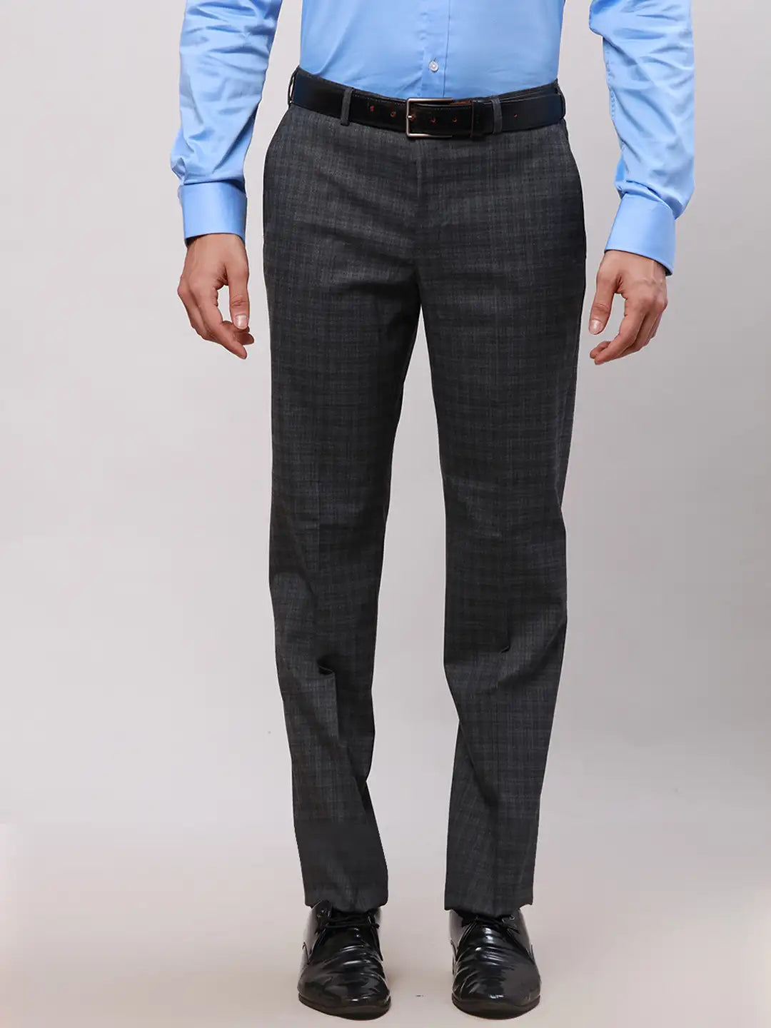 Park Avenue Men Black Smart Fit Checks Cotton Trousers