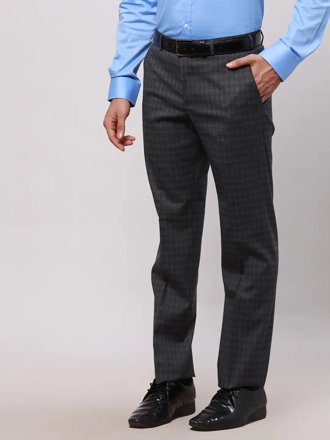 Park Avenue Men Black Smart Fit Checks Cotton Trousers