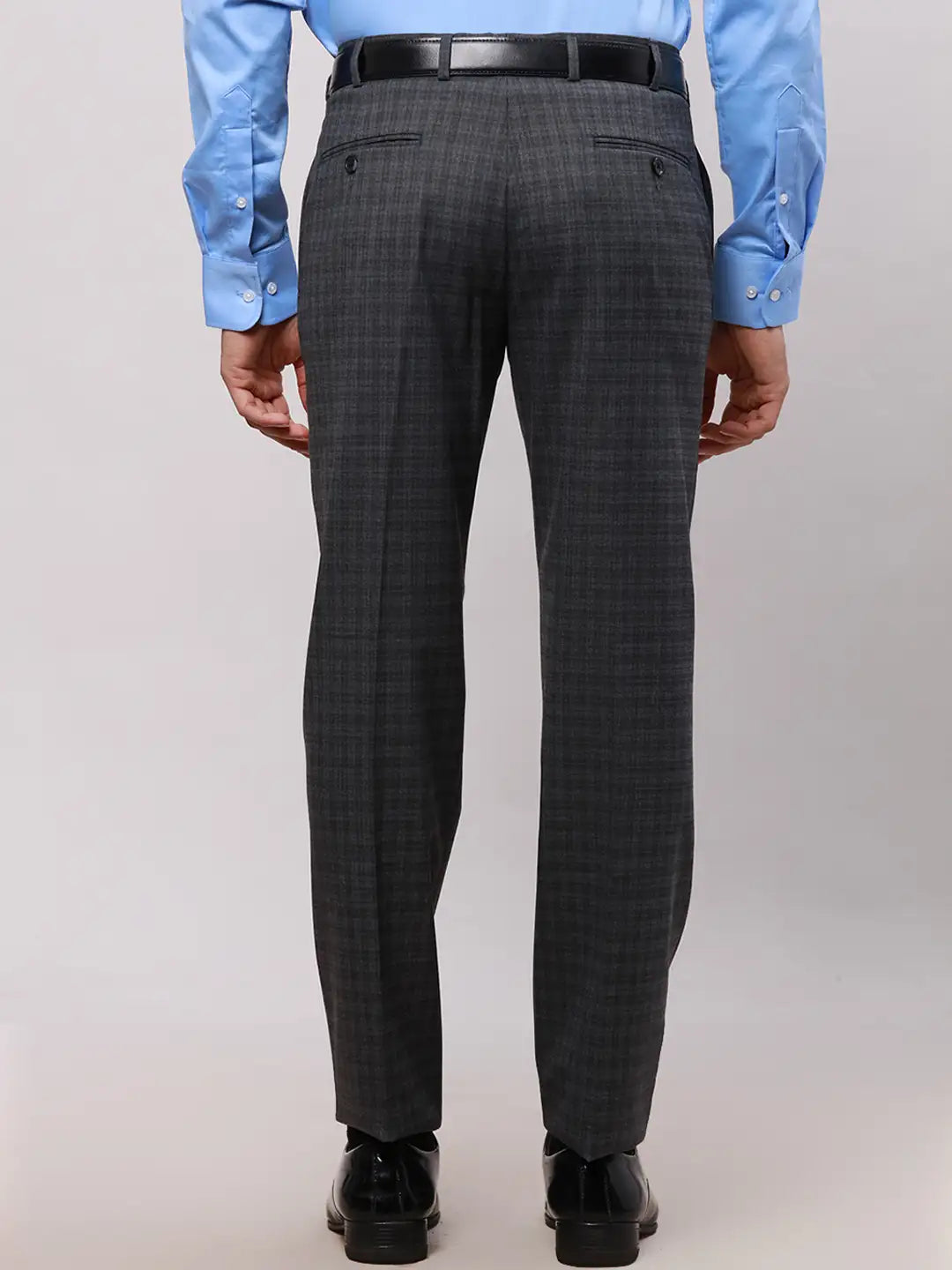 Park Avenue Men Black Smart Fit Checks Cotton Trousers