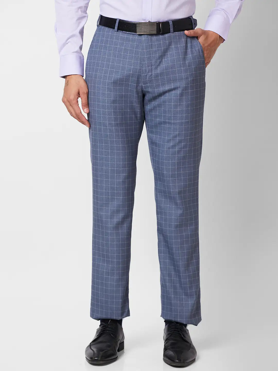Park Avenue Men Blue Checks Smart Fit Polyester Blend Trouser