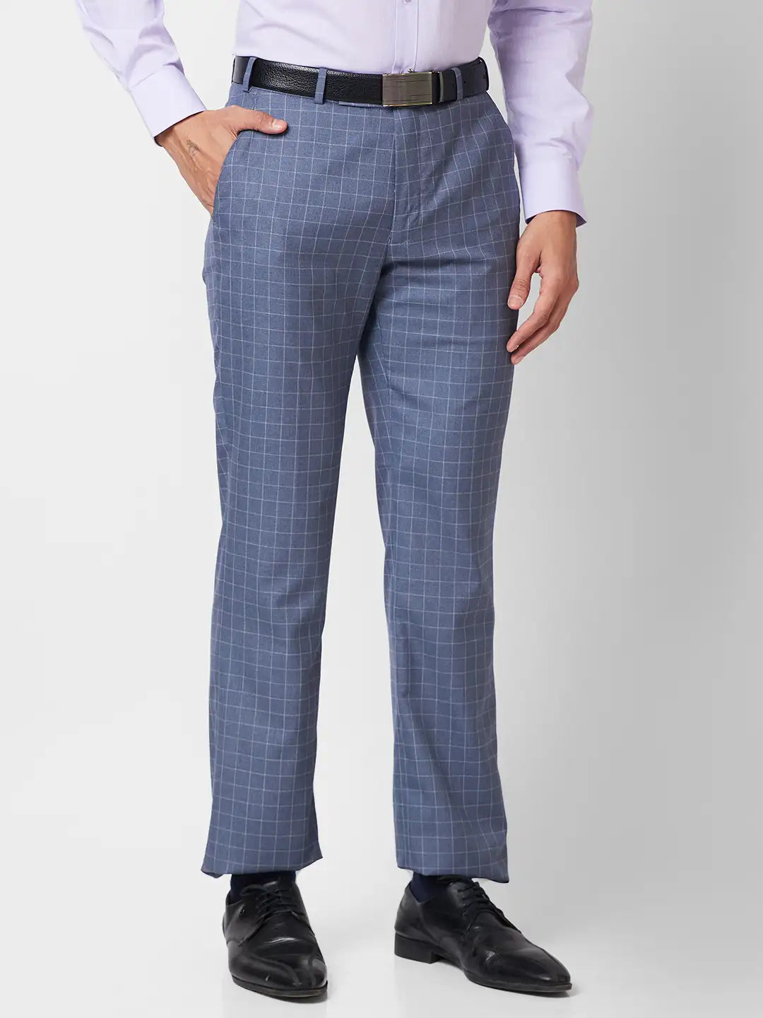 Park Avenue Men Blue Checks Smart Fit Polyester Blend Trouser