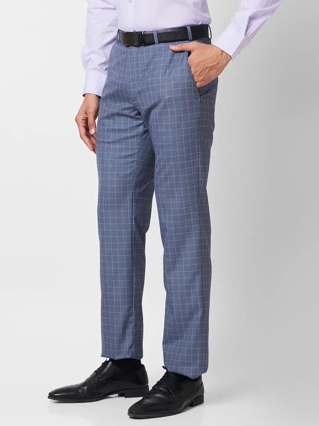 Park Avenue Men Blue Checks Smart Fit Polyester Blend Trouser