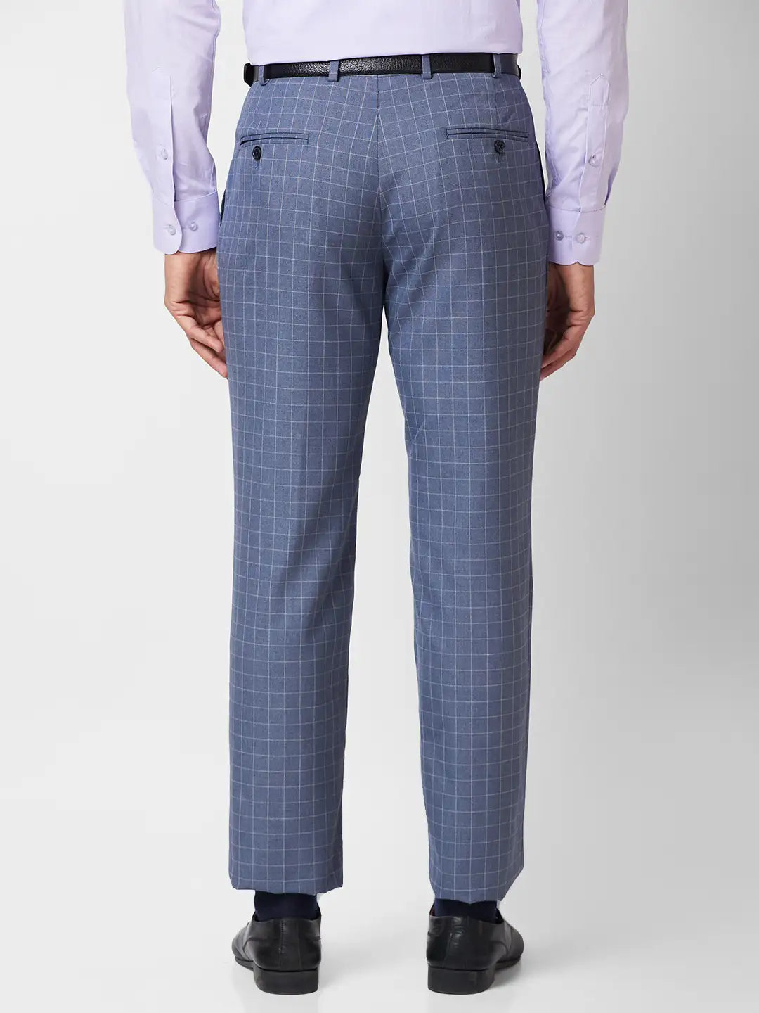 Park Avenue Men Blue Checks Smart Fit Polyester Blend Trouser