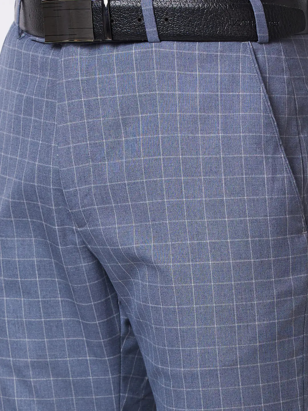 Park Avenue Men Blue Checks Smart Fit Polyester Blend Trouser