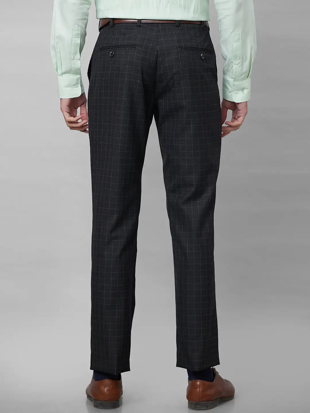 Park Avenue Men Brown Checks Smart Fit Polyester Blend Trousers