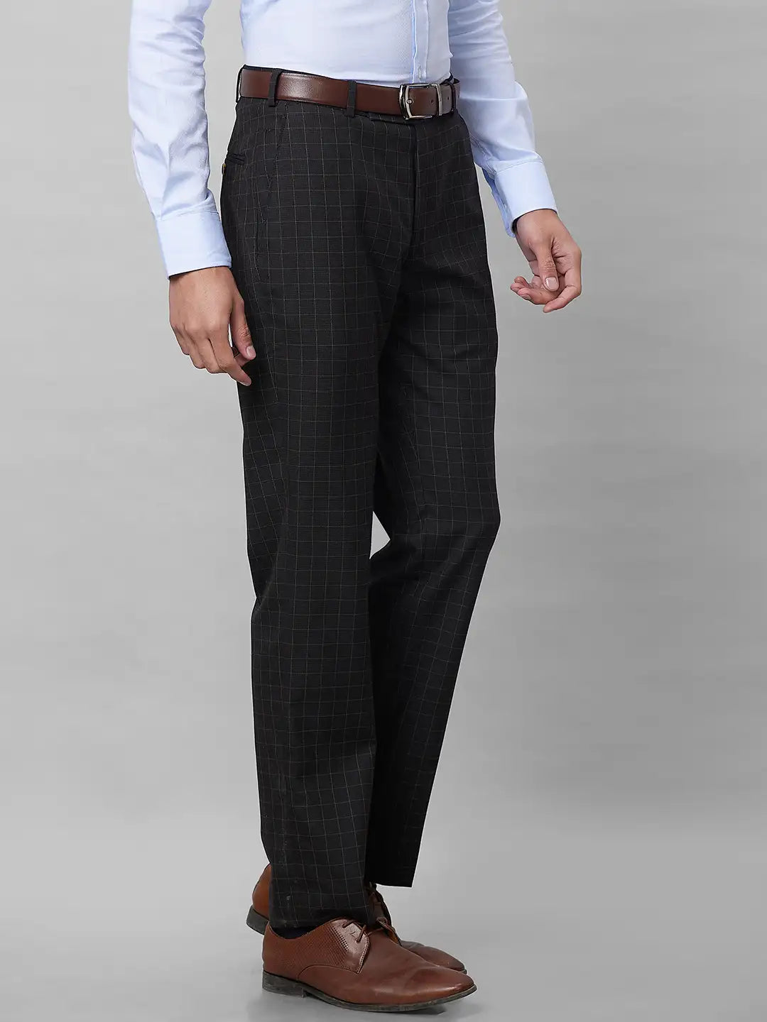 Park Avenue Men Fawn Structure Smart Fit Polyester Blend Trousers