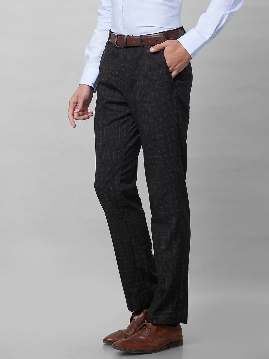 Park Avenue Men Fawn Structure Smart Fit Polyester Blend Trousers