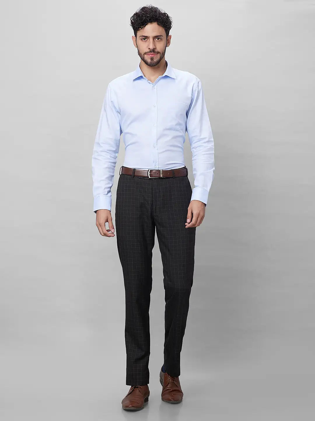 Park Avenue Men Fawn Structure Smart Fit Polyester Blend Trousers