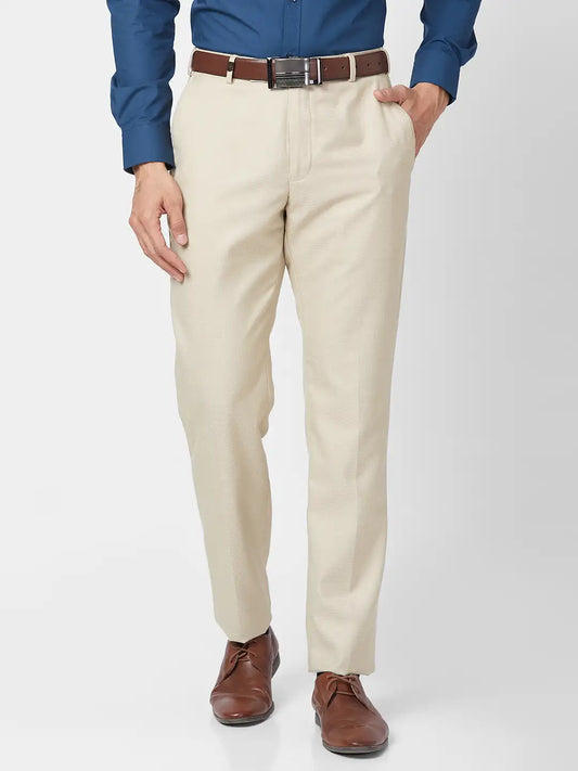 Park Avenue Men Grey Structure Smart Fit Polyester Blend Trouser