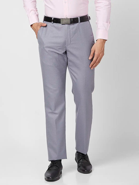 Park Avenue Men Grey Structure Smart Fit Polyester Blend Trouser