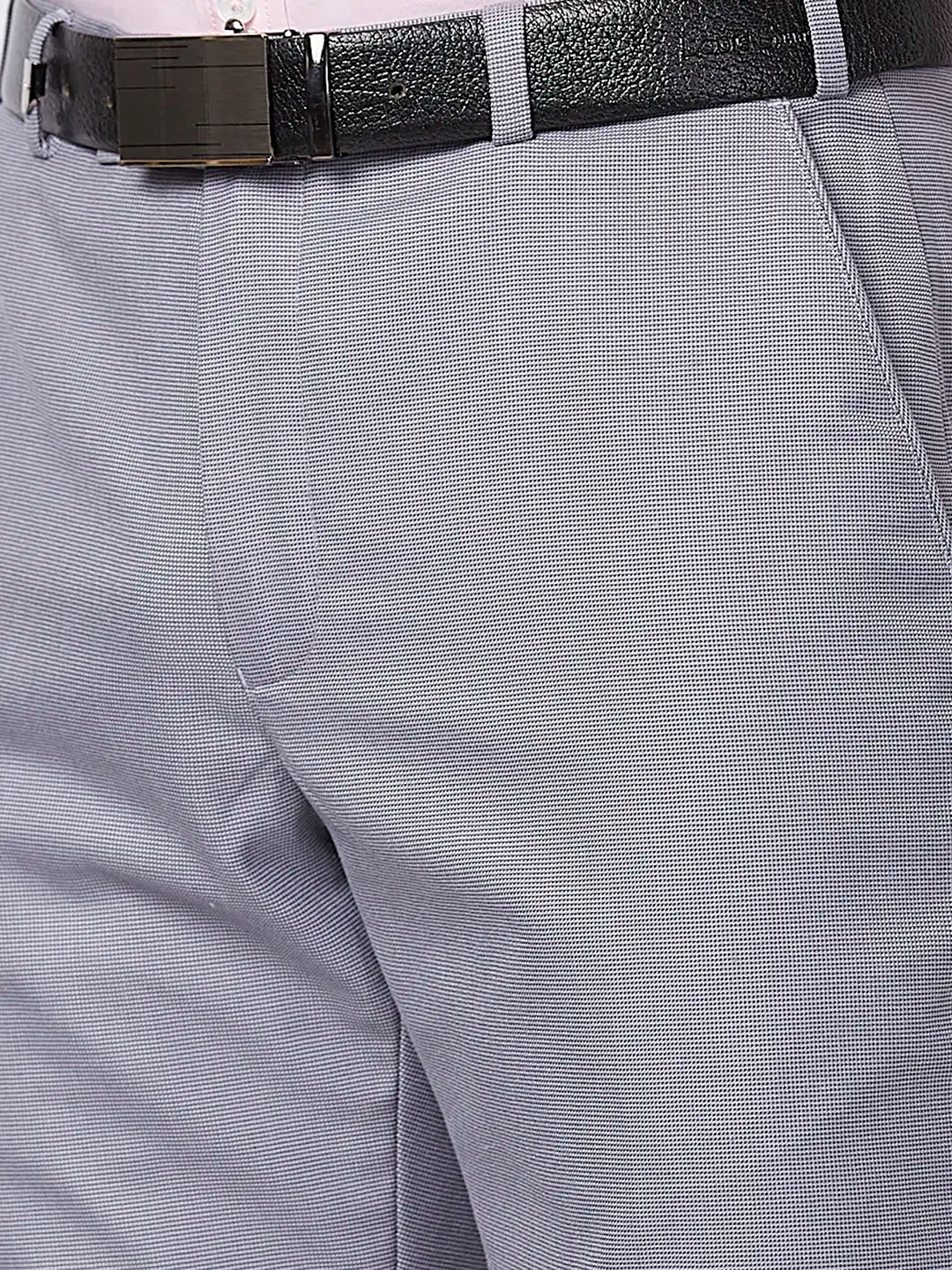 Park Avenue Men Grey Structure Smart Fit Polyester Blend Trouser