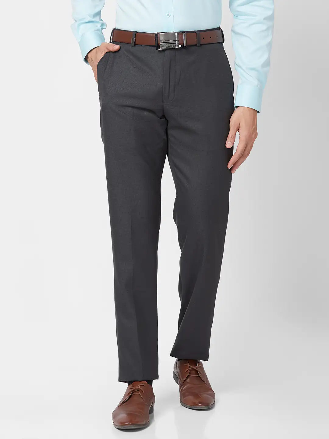 Park Avenue Men Blue Solid Smart Fit Polyester Blend Trouser