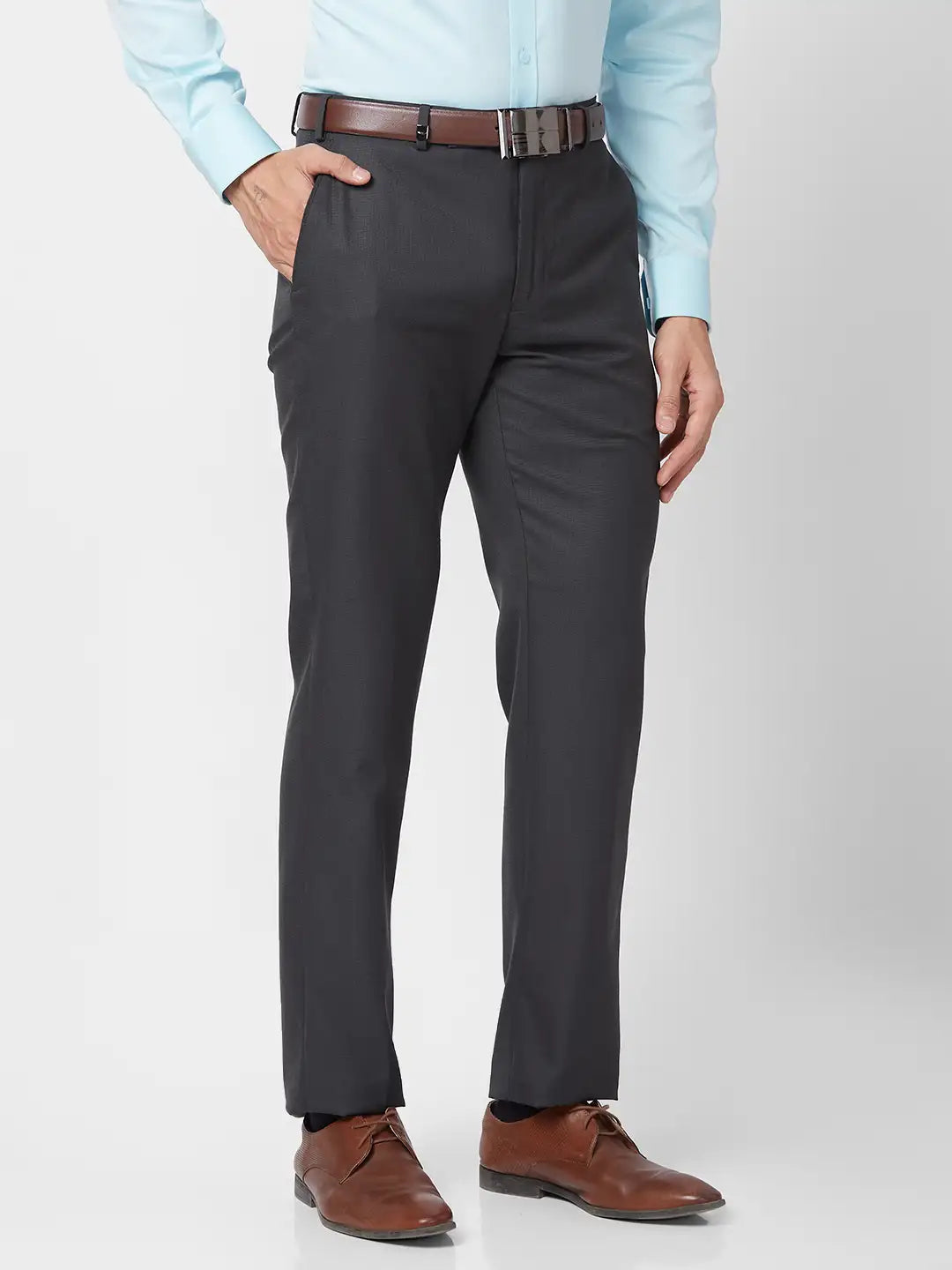 Park Avenue Men Blue Solid Smart Fit Polyester Blend Trouser