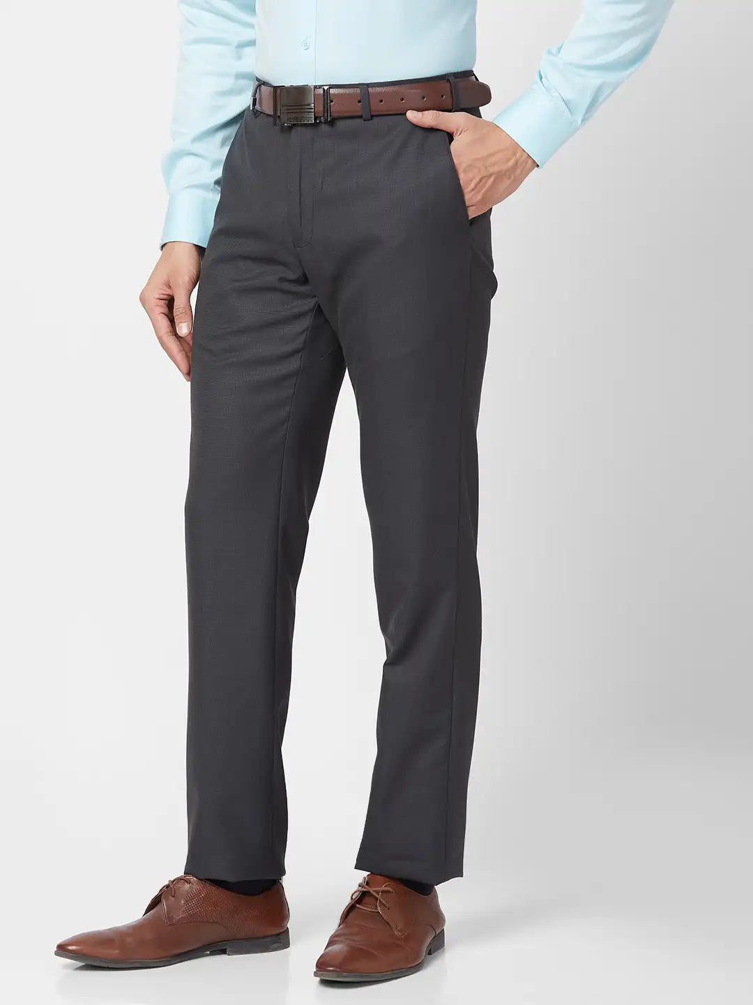 Park Avenue Men Blue Solid Smart Fit Polyester Blend Trouser