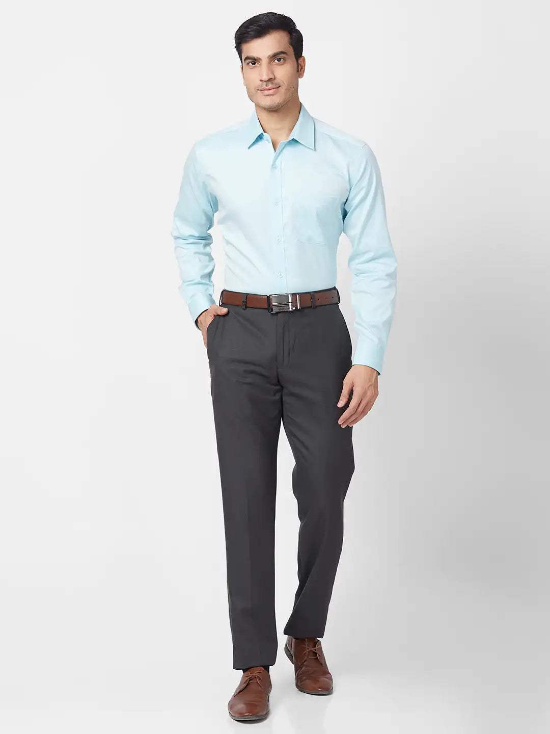 Park Avenue Men Blue Solid Smart Fit Polyester Blend Trouser