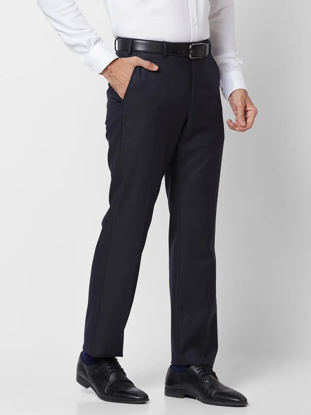 Park Avenue Men Black Smart Fit Solid Cotton Trousers