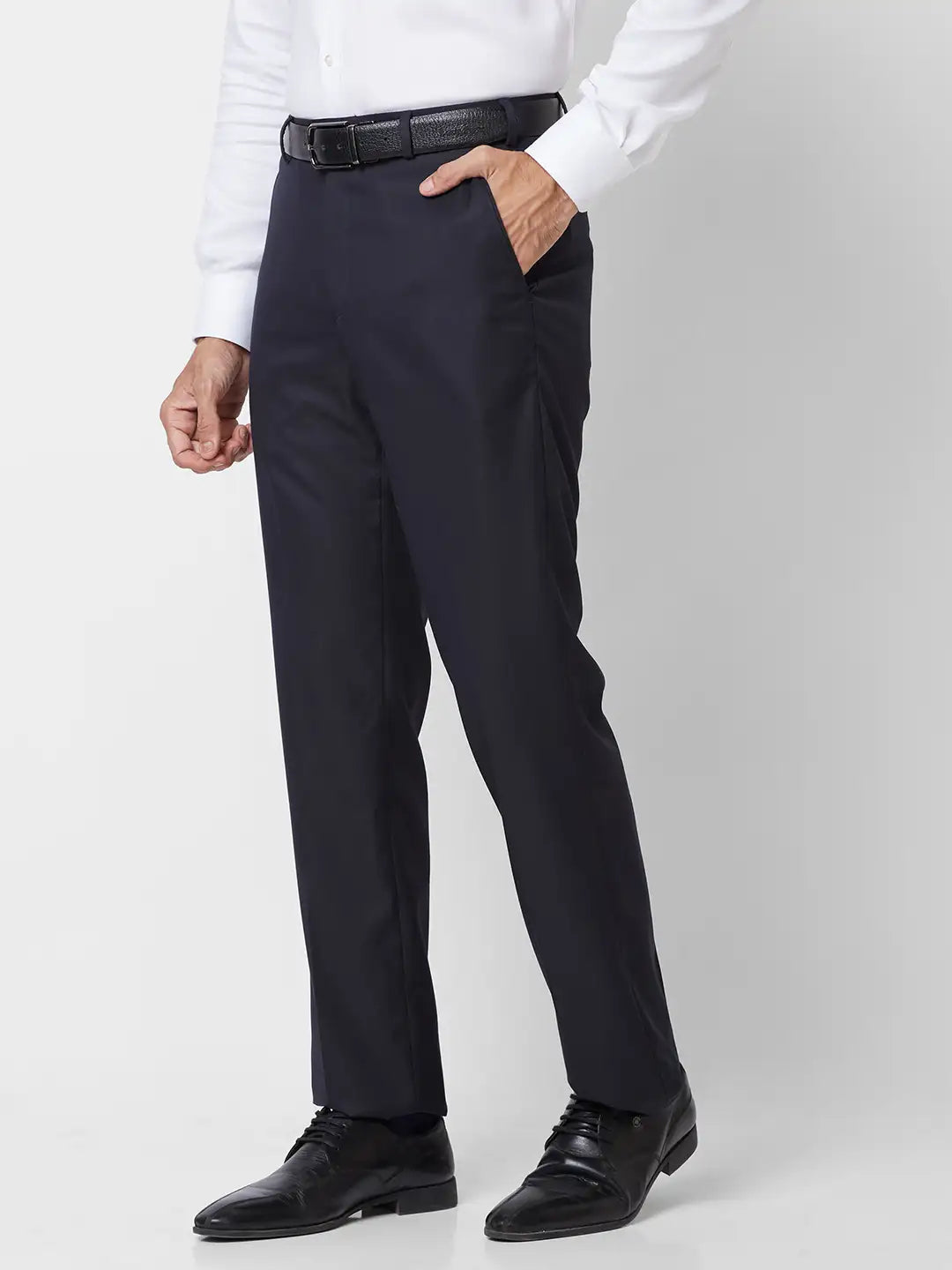 Park Avenue Men Black Smart Fit Solid Cotton Trousers